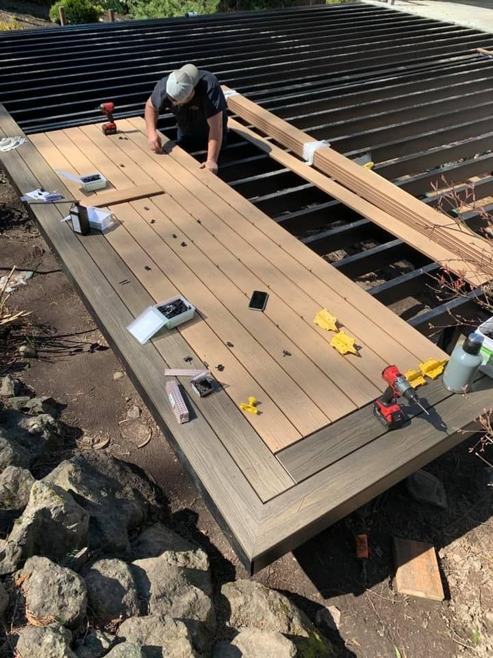 Composite decking installation in progress